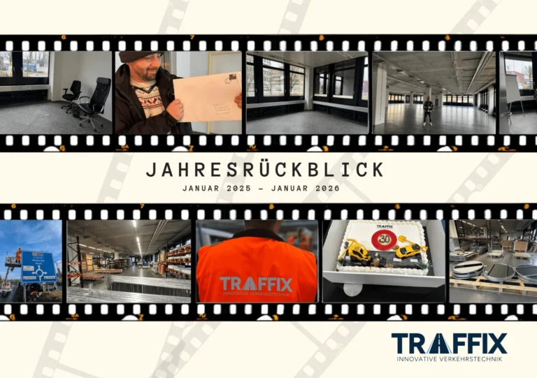 TRAFFIX AG Jahresrückblick Januar 2025 bis 2026 als Filmstreifen-Collage mit Firmenmomenten